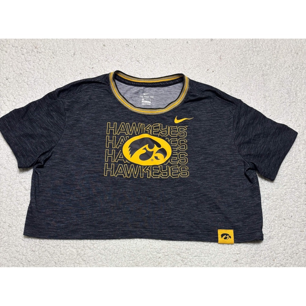 Nike Iowa Hawkeyes Cropped T-shirt Womens Medium Black Yellow Dri-Fit NCAA